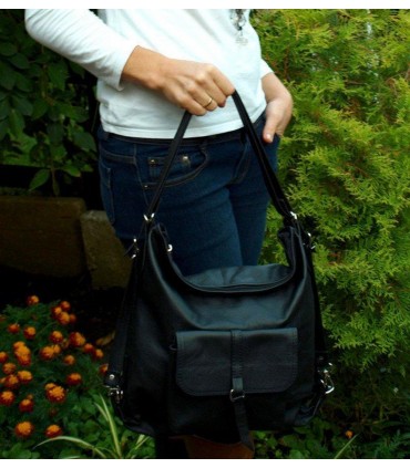 Skórzana czarna torebka/plecak/worek