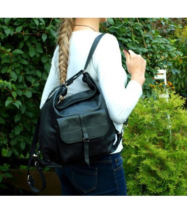 Skórzana czarna torebka/plecak/worek