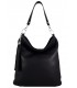 Black leather handbag, crossbody hobo bag, with a zipper, with a fringe