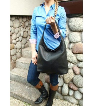 Torebka Skórzana Worek Czarna Skóra naturalna