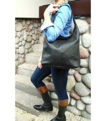 Torebka Skórzana Worek Czarna Skóra naturalna