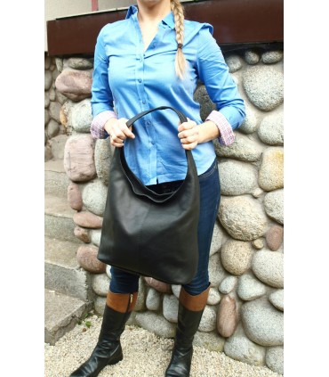 Torebka Skórzana Worek Czarna Skóra naturalna