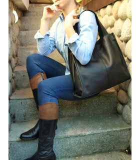 Black Leather Tote Bag, Leather Shoulder Shopper, Large Leather Tote Bag