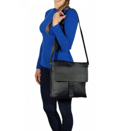 Skórzana Czarna torebka Listonoszka Skóra Naturalna