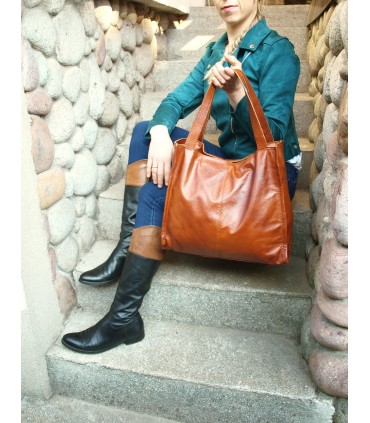 Torebka skórzana Aktówka Shopper Skóra naturalna Brązowo-ruda