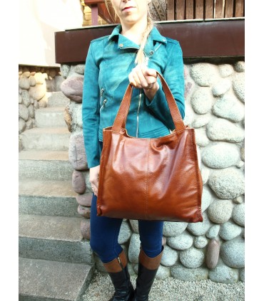 Torebka skórzana Aktówka Shopper Skóra naturalna Brązowo-ruda