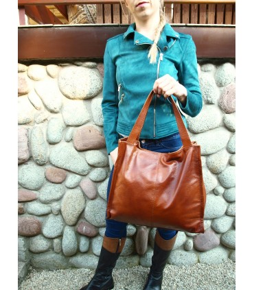 Torebka skórzana Aktówka Shopper Skóra naturalna Brązowo-ruda