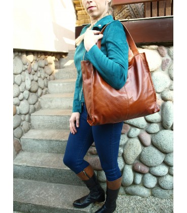 Torebka skórzana Aktówka Shopper Skóra naturalna Brązowo-ruda