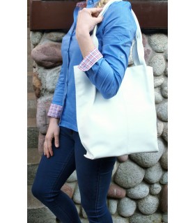 Skórzana Biała torebka/shopper/aktówka