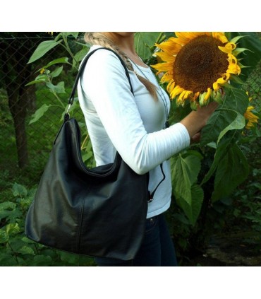 Black leather handbag / bag / crossbody bag