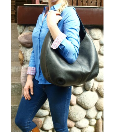 Torebka skórzana Worek Shopper Skóra naturalna Czarny