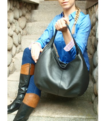 Torebka skórzana Worek Shopper Skóra naturalna Czarny