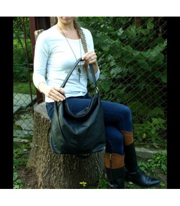 Black leather handbag / bag / crossbody bag