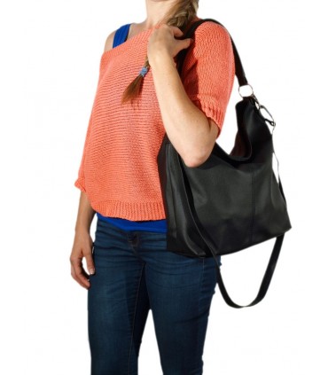 Black leather handbag / bag / crossbody bag