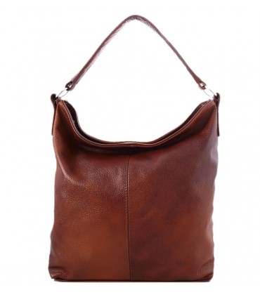 Skórzana brązowo-ruda torebka/worek/listonoszka