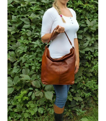 Skórzana brązowo-ruda torebka/worek/listonoszka