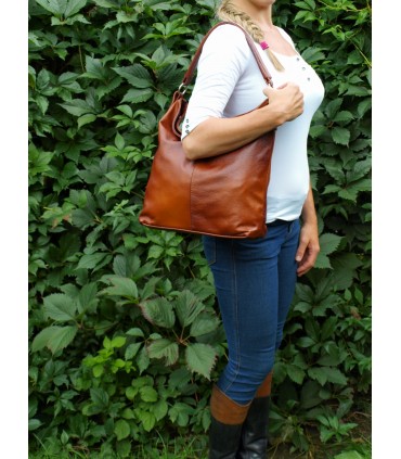Skórzana brązowo-ruda torebka/worek/listonoszka