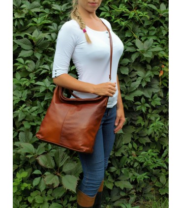 Skórzana brązowo-ruda torebka/worek/listonoszka