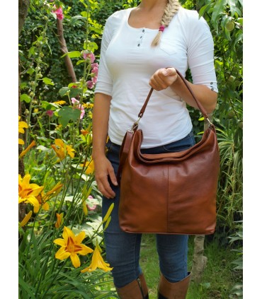 Skórzana brązowo-ruda torebka/worek/listonoszka