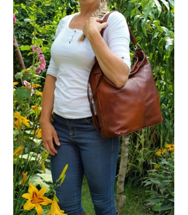 Skórzana brązowo-ruda torebka/worek/listonoszka