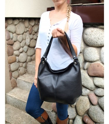 Torebka skórzana Worek Shopper Skóra naturalna Czarna