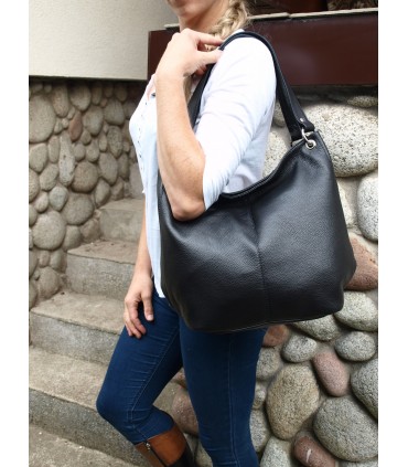 Torebka skórzana Worek Shopper Skóra naturalna Czarna