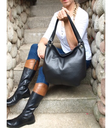 Torebka skórzana Worek Shopper Skóra naturalna Czarna