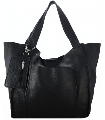 Skórzana  Torebka Worek Listonoszka 2w1 z kosmetyczką  Czarna