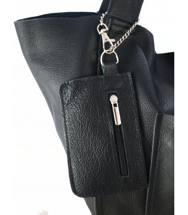 Skórzana  Torebka Worek Listonoszka 2w1 z kosmetyczką  Czarna