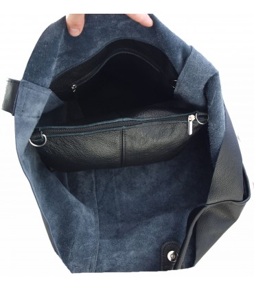 Skórzana  Torebka Worek Listonoszka 2w1 z kosmetyczką  Czarna