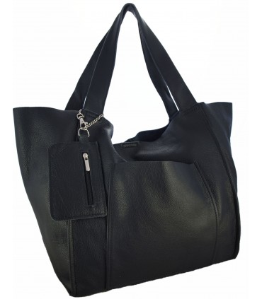 Skórzana  Torebka Worek Listonoszka 2w1 z kosmetyczką  Czarna