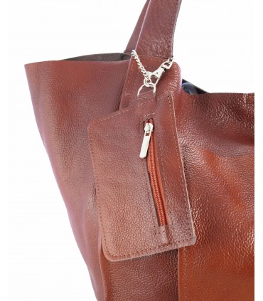 Skórzana  Torebka Worek Listonoszka 2w1 z kosmetyczką  Brązowo-rudy