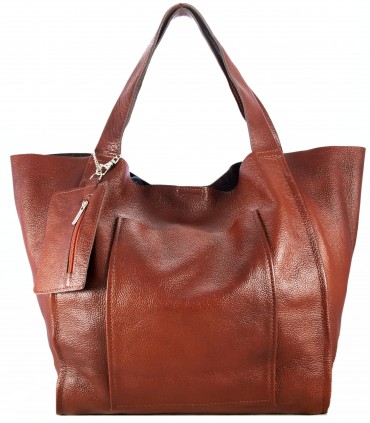 Skórzana  Torebka Worek Listonoszka 2w1 z kosmetyczką  Brązowo-rudy