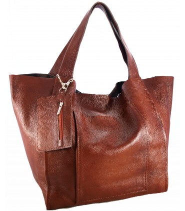 Skórzana  Torebka Worek Listonoszka 2w1 z kosmetyczką  Brązowo-rudy