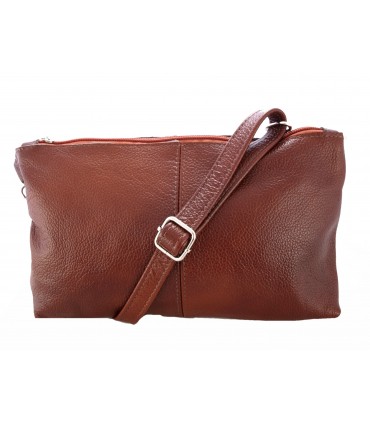 Skórzana  Torebka Worek Listonoszka 2w1 z kosmetyczką  Brązowo-rudy