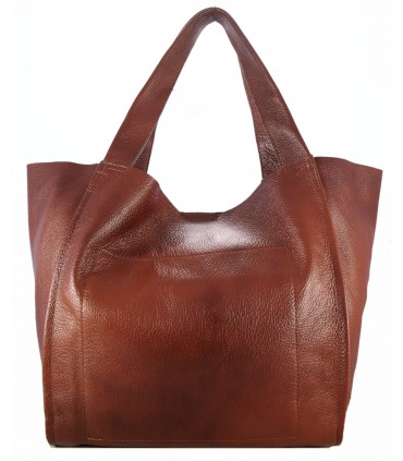 Skórzana  Torebka Worek Listonoszka 2w1 z kosmetyczką  Brązowo-rudy