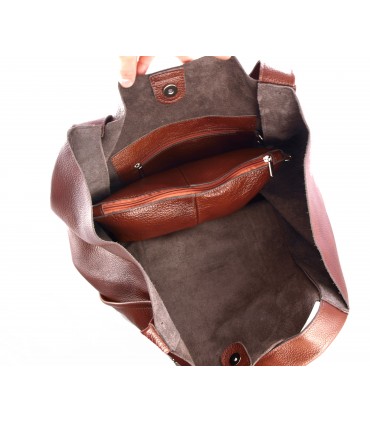 Skórzana  Torebka Worek Listonoszka 2w1 z kosmetyczką  Brązowo-rudy