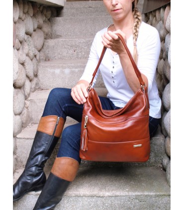 copy of Skórzana czarna torebka/worek z blaszką