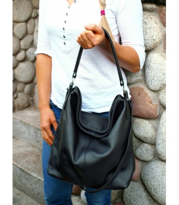 Black leather handbag / bag / crossbody bag