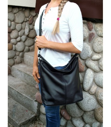 Black leather handbag / bag / crossbody bag