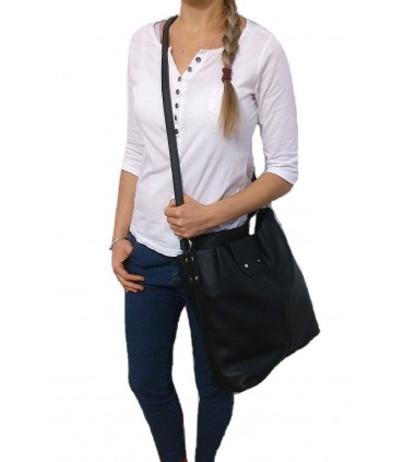 Skórzana czarna torebka/worek/listonoszka