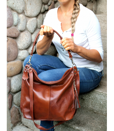 Braunes Leder Geldbörse / Sack / Messenger Bag mit Fransen und Geldbörse