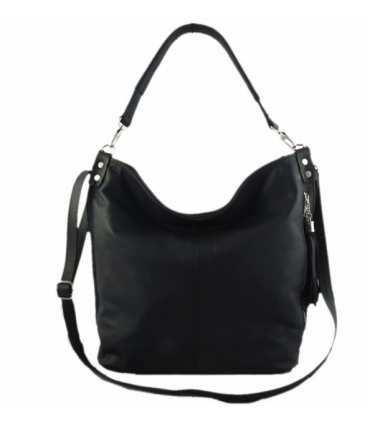 Black leather purse / sack / crossbody bag with fringe and wallet