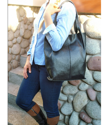 Skórzana czarna torebka/shopper/aktówka