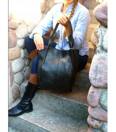 Skórzana czarna torebka/shopper/aktówka