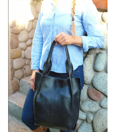 Skórzana czarna torebka/shopper/aktówka