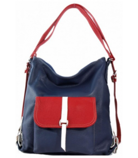 Leather navy blue handbag / backpack / sack
