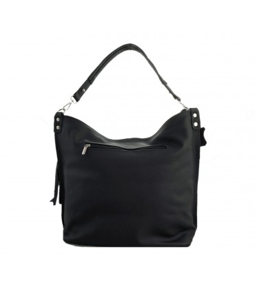 Black leather purse / sack / crossbody bag with fringe and wallet