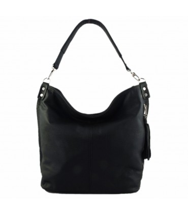 Black leather purse / sack / crossbody bag with fringe and wallet