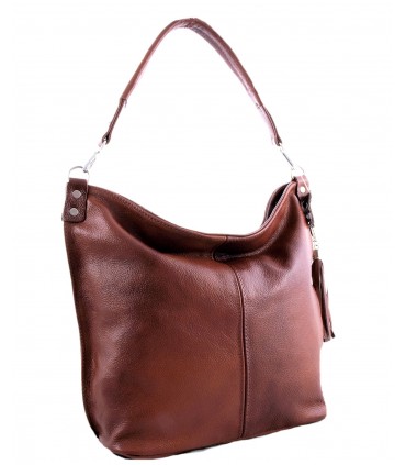 Brown, Cognac leather handbag / bag / crossbody bag with a fringe and a wallet